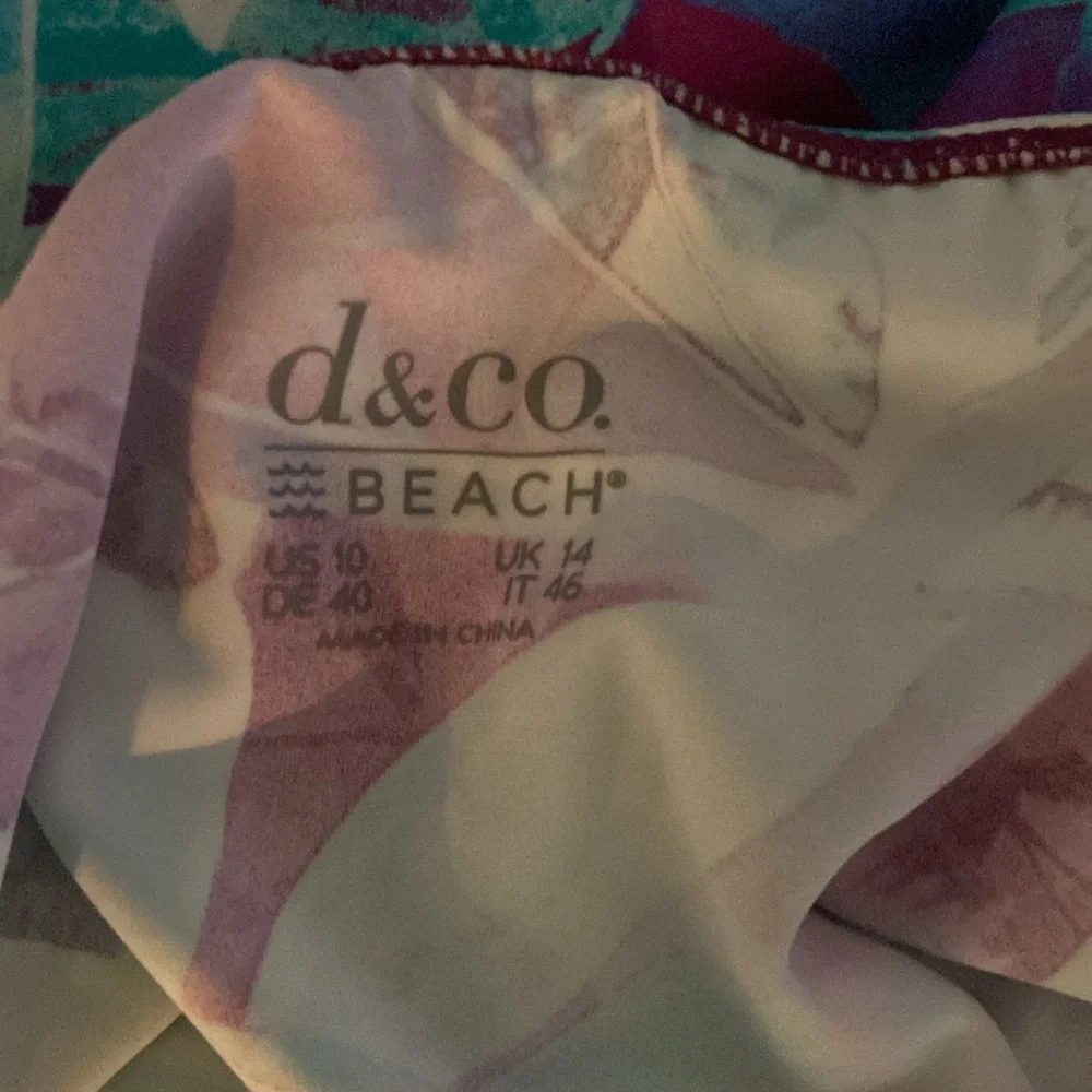 Denim & Co. Beach V Neck Handkerchief Hem Swim Dress Aqua Abstract Palm 10 New - Picture 10 of 15